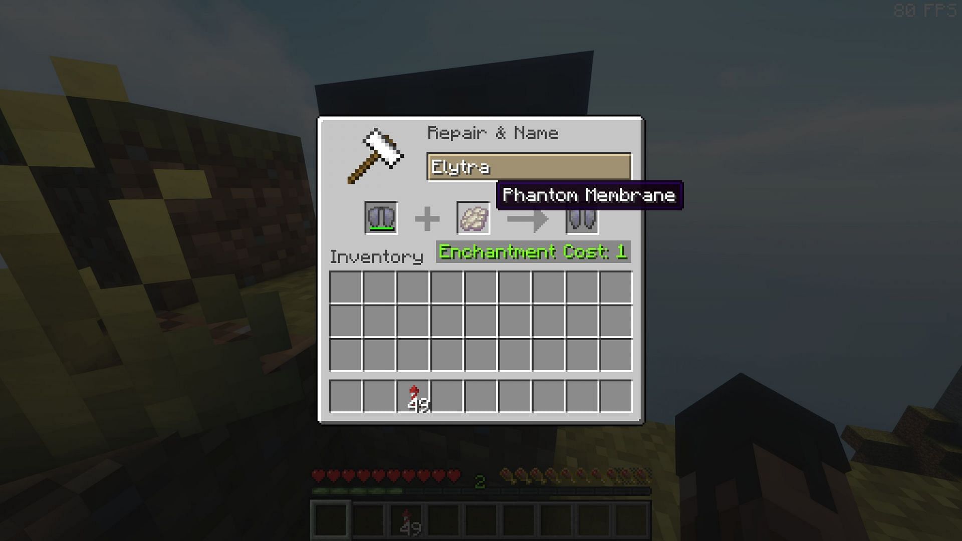 Phantom's membranes can repair elytra, a gear that is only found in the End (Image via Sportskeeda Gaming || Mojang Studios)